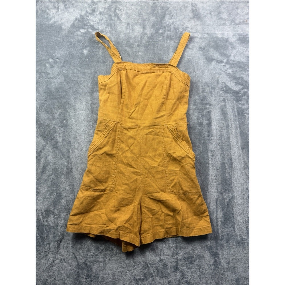 Old Navy Women Romper Tall Small Mustard Yellow Linen Viscose 3" Inseam